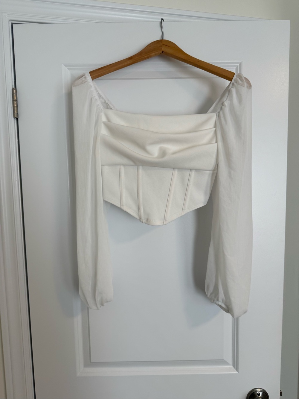 White Corset Bustier Crop Top | Long Puff Sleeve
